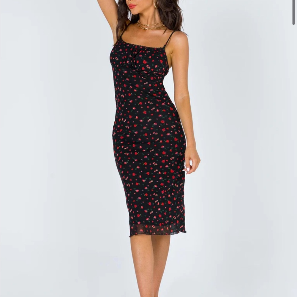 Princess Polly black and red floral Marlee midi dress